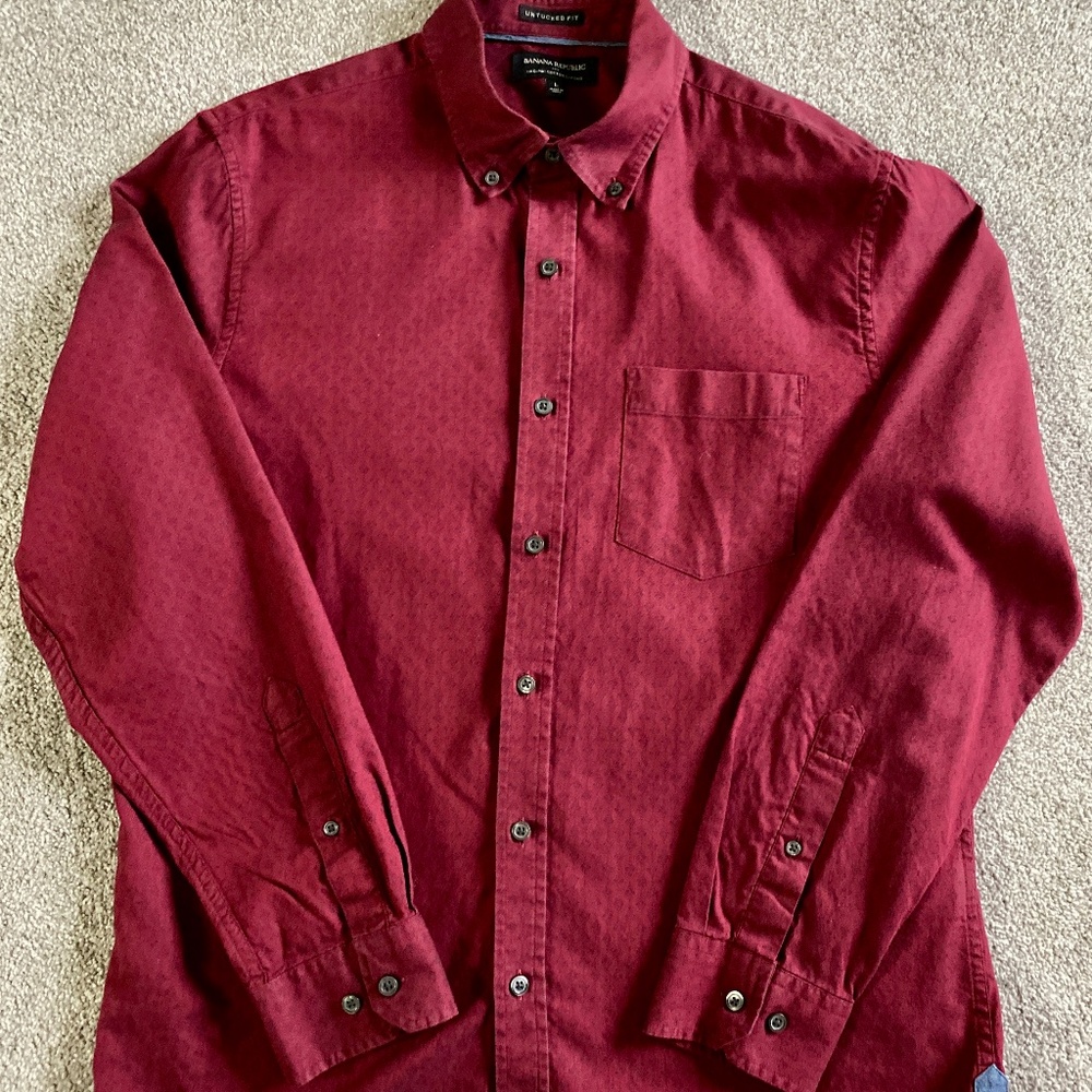 Mens Banana Republic Long Sleeve Oxford Large Untucked Fit Button Shirt Cotton